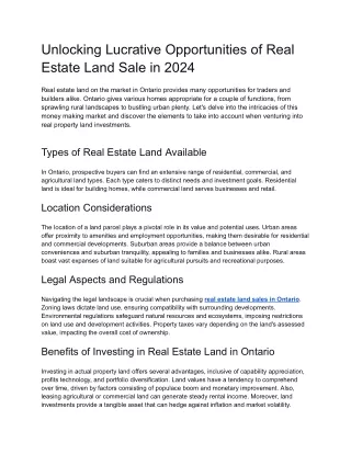 Unlocking Lucrative Opportunities of Real Estate Land Sale in 2024