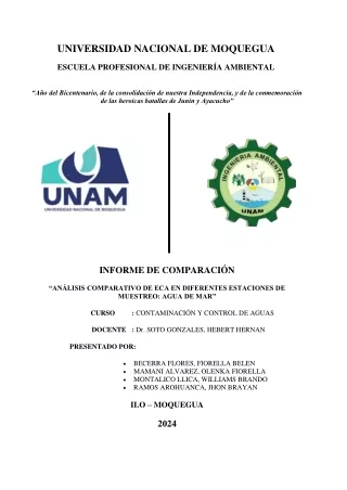 ANÁLISIS COMPARATIVO DE ECA EN DIFERENTES ESTACIONES DE MUESTREO: AGUA DE MAR