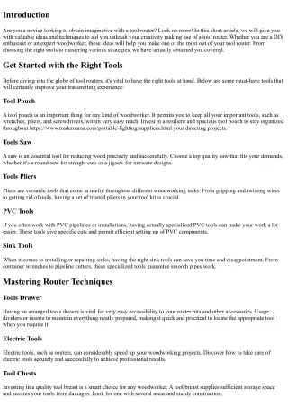Get Innovative with a Tool Router: Idea for Beginners