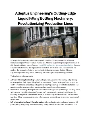 Adeptus Engineering's Cutting-Edge Liquid Filling Bottling M