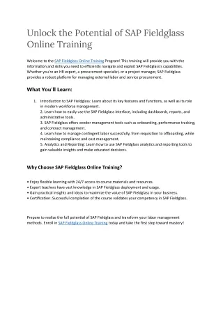 Unlock the Potential of SAP Fieldglass Online Training