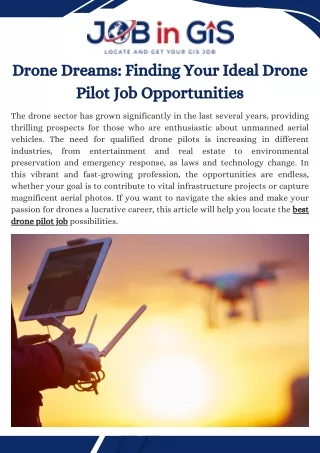 Drone Dreams- Finding Your Ideal Drone Pilot Job Opportunities