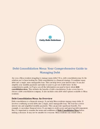 Debt Consolidation Mesa:  Your Comprehensive Guide to Managing Debt