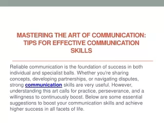 Mastering the Art of Communication Tips for Effective Communication Skills