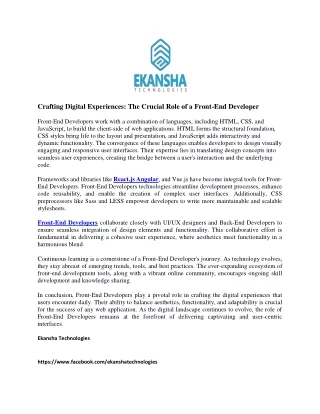 Crafting Digital Experiences The Crucial Role of a Front-End Developer