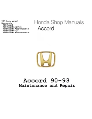 1991 Honda Accord Service Repair Manual