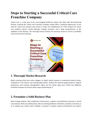 Steps to Starting a Successful Critical Care Franchise Company