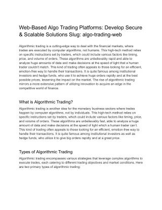 Web-Based Algo Trading Platforms: Develop Secure & Scalable Solutions Slug: alg