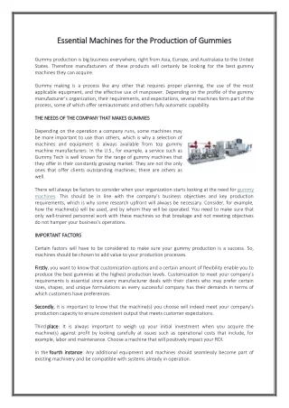 Essential Machines for the Production of Gummies