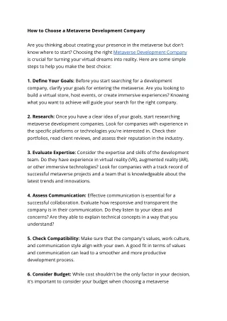 How to Choose a Metaverse Development Company