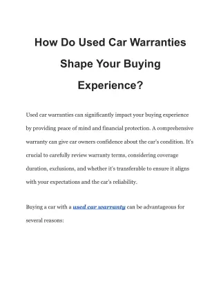 How Do Used Car Warranties Shape Your Buying Experience