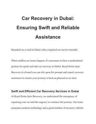 Car Recovery in Dubai_ Ensuring Swift and Reliable Assistance