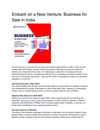 Lucrative Opportunities Await: Business for Sale in India