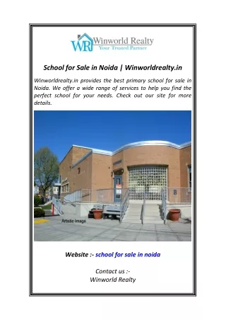 School for Sale in Noida  Winworldrealty.in