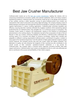 Best Jaw Crusher Manufacturer