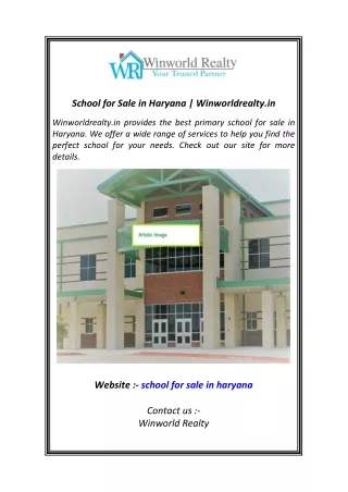 School for Sale in Haryana  Winworldrealty.in