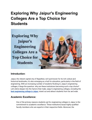 Exploring Why Jaipur's Engineering Colleges Are a Top Choice for Students