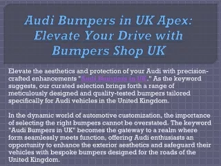 Audi Bumpers in UK Apex Elevate Your Drive with Bumpers Shop UK