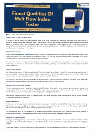 Finest Qualities Of Melt Flow Index Tester