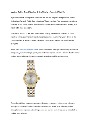 Looking To Buy Tissot Watches Online Explore Ramesh Watch Co