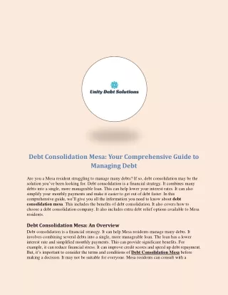 Debt Consolidation Mesa  Your Comprehensive Guide to Managing Debt