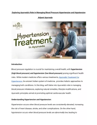 Explore Ayurveda role in managing blood  pressure Hypertension and Hypotision