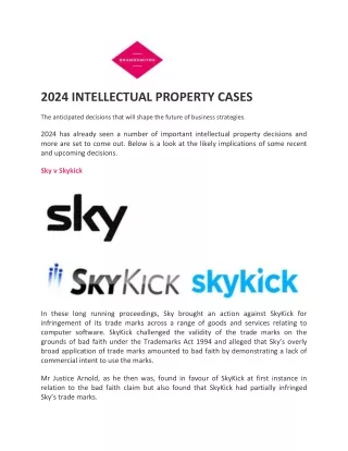 2024 Intellectual Property Cases - Brandsmiths