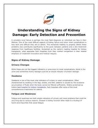 Understanding the Signs of Kidney Damage: Early Detection and Prevention