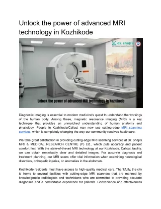 Unlock the power of advanced MRI technology in Kozhikode