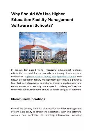 Why Should We Use Higher Education Facility Management Software in Schools