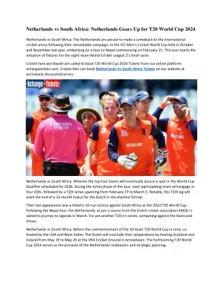Netherlands vs South Africa Netherlands Gears Up for T20 World Cup 2024