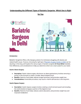 understanding the different types of bariatric surgeries which one right for you