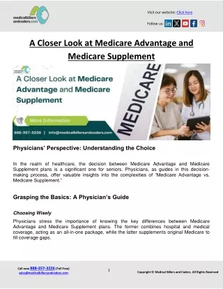A Closer Look at Medicare Advantage and Medicare Supplement
