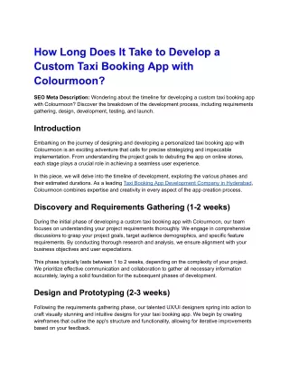 How Long Does It Take to Develop a Custom Taxi Booking App with Colourmoon