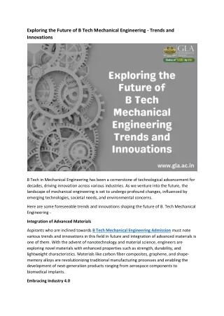 Exploring the Future of B Tech Mechanical Engineering - Trends and Innovations