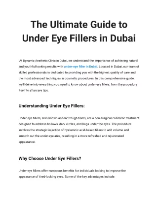 The Ultimate Guide to Under Eye Fillers in Dubai