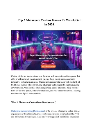 Top 5 Metaverse Casinos Games To Watch Out in 2024
