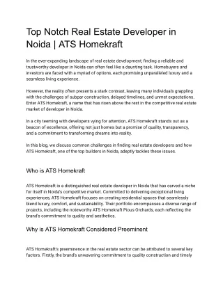 Top Notch Real Estate Developer in Noida _ ATS Homekraft