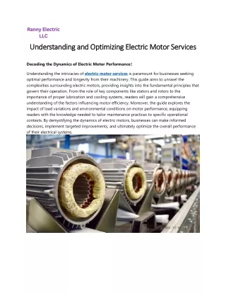 Exploring Advanced Electric Motor Services