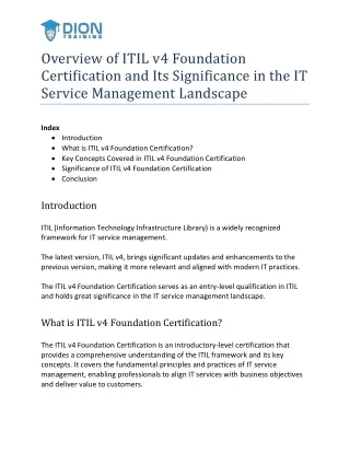 Overview of ITIL v4 Foundation Certification and Its Significance in the IT Service Management Landscape