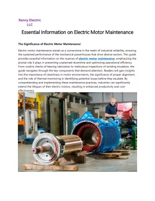 Essential Information on Electric Motor Maintenance