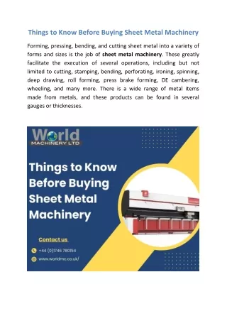 Thinks to Know Before Buying sheet Metal machinery