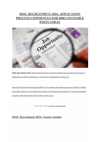 HSSC RECRUITMENT 2024_ APPLICATION PROCESS COMMENCES FOR 6000 CONSTABLE POSTS TODAY