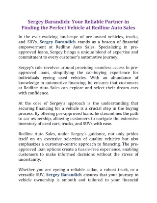 Sergey Barandich: Your Reliable Partner in Finding the Perfect Vehicle at Redline Auto Sales