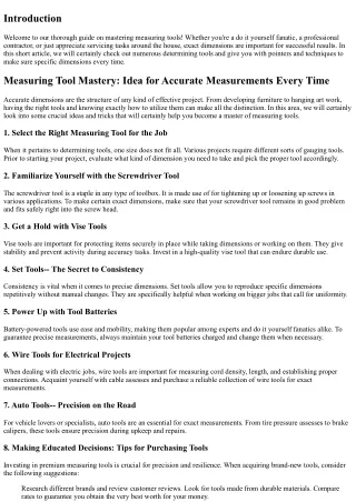 Measuring Tool Proficiency: Advice for Accurate Measurements Every Single Time