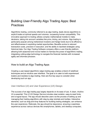 Building User-Friendly Algo Trading Apps: Best Practices