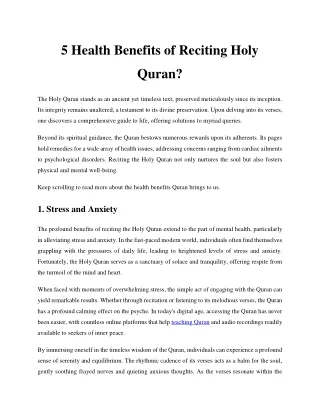 5 Health Benefits of Reciting Holy Quran