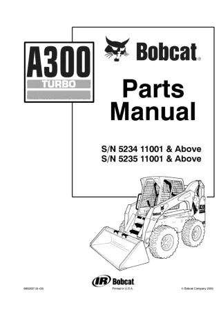 Bobcat A300 B Skid Steer Loader Parts Catalogue Manual (SN 5234 11001 & Above )