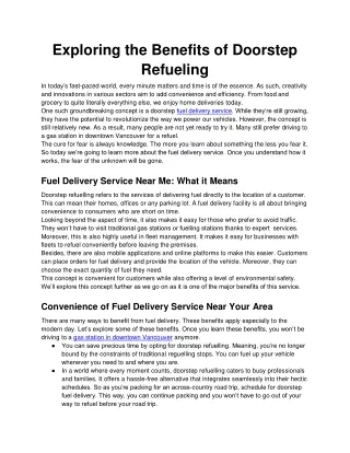 Exploring the Benefits of Doorstep Refueling