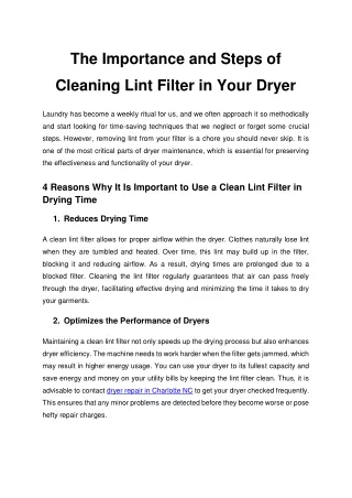 The Importance and Steps of Cleaning Lint Filter in your Dryer